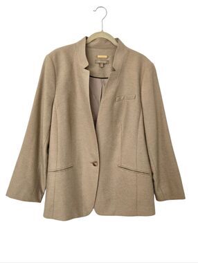 Talbots Cashmere Wool Blazer Woven in Italy Beige Luxury Minimalist Career Chic